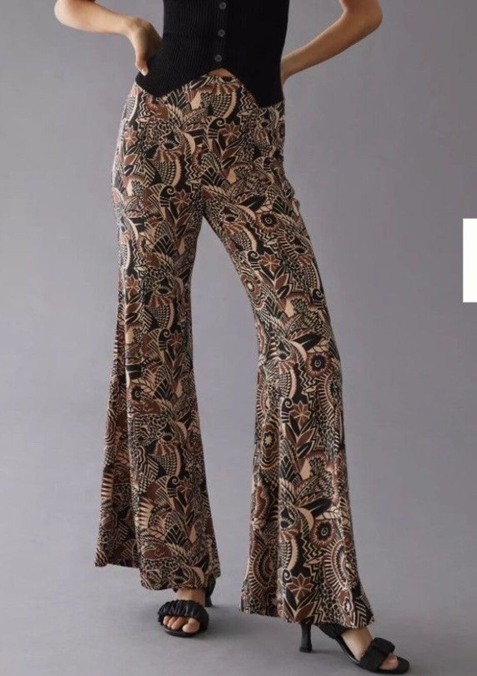 NWT Anthropologie Size 4 Neutral Tribal Drapey Bell Flare Pants Boho Hippy
